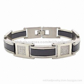 Stainless Steel Bracelets with 64pcs of CZ Stones and Interval of Plating IP Black